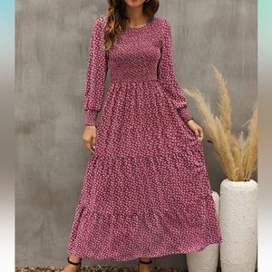 Kranda Women's Long Puff Sleeve Ruffle Tiered Floral Maxi Dress NWOT Small